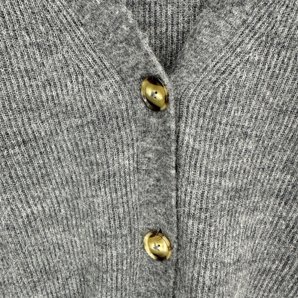 Quince Cardigan Medium Charcoal Baby Alpaca Wool Cropped Ribbed V-Neck Knit - Picture 2 of 7